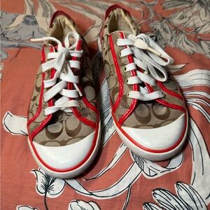 Coach Women's Sneakers with Red and Brown Accents